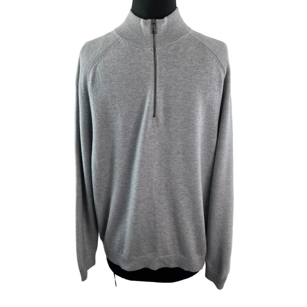 TED BAKER Mens Gray Sweater Partial Zip Mock Neck Wool Blend Pullover Size 4 L